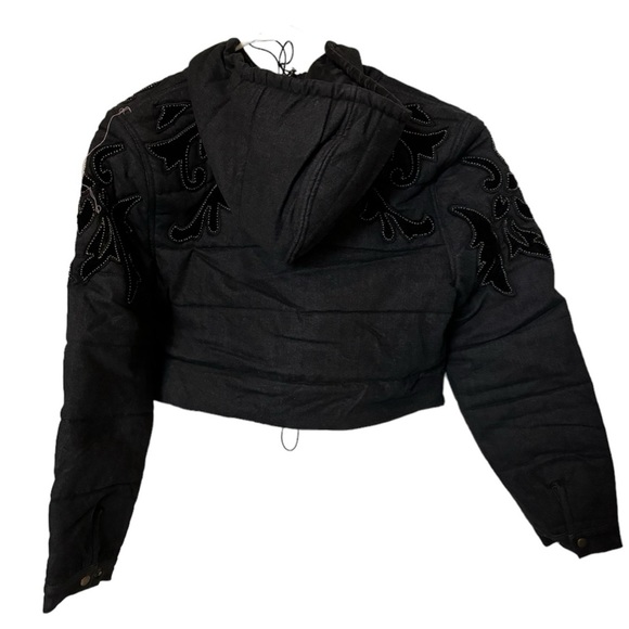 Free People Fleur de Lis Denim Cropped Puffer Jacket Size Medium - Picture 9 of 9